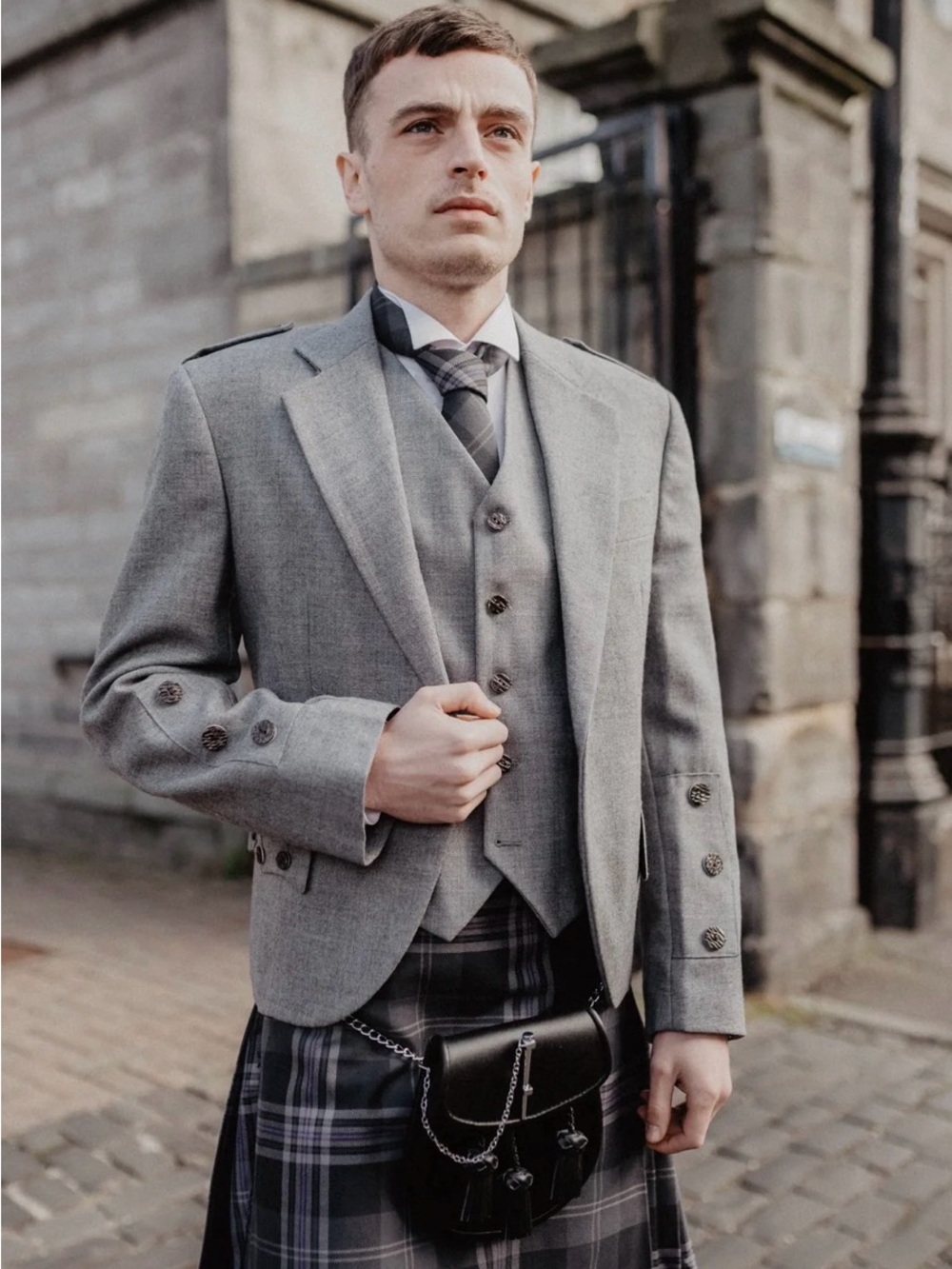 Men's Braemar Jacket for Kilts. Gray With Waistcoat. A Scottish Classic